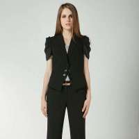 Theme 掂牌  女装夏季上线OL通勤拼接雪纺收腰修身西装外套 T28WF0WE01(黑/XS)