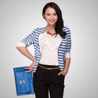 Theme 女装春装新款韩版OL通勤修身条纹西装外套8TK8WA0WB01(天蓝/XL)