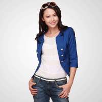 Theme 女装春装韩版OL通勤修身七分袖西装小外套8TK8WH3WJ02(深蓝/XL)