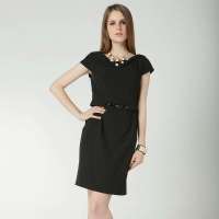 Theme 掂牌  女装夏季上线时尚瑞丽OL必备 修身显瘦黑色连衣裙T18W10WD02(黑/XL)