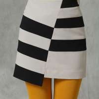 Theme掂牌 女装春春时尚条纹不半身裙 包臀修身短裙6TF6WA8WK02(黑/XL)