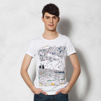 SPORTICA斯波帝卡 男装涂鸦圆领印花短T103036(白色/L)