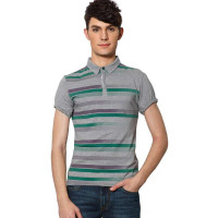 SPORTICA斯波帝卡 男装渐变条纹暗门襟POLO衫122991(浅麻灰/M)