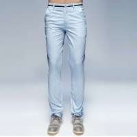 唐狮 男腰里衬织带修身直筒休闲长裤613212093408(冰蓝29)