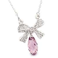 禾场 奥地利进口水晶 蝴蝶结 紫色泪滴水晶项链