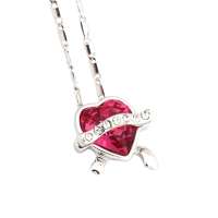 禾场 奥地利进口水晶 心形 玫瑰红项链