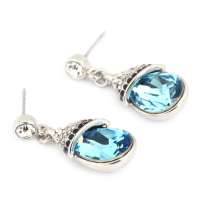 禾场 奥地利进口水晶 欲滴浅蓝色水晶耳钉