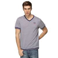 HODO红豆相思鸟男装男士休闲条纹修身款短袖T恤HDXT13901(P09紫条180/96A)