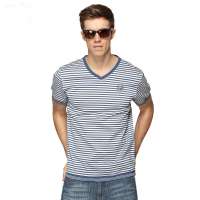 HODO红豆相思鸟男装男士休闲条纹修身款短袖T恤HDXT13901(B02兰条165/84A)