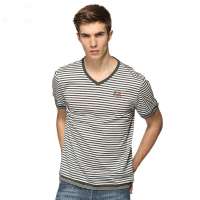 HODO红豆相思鸟男装男士休闲条纹修身款短袖T恤HDXT13901(G19绿条165/84A)