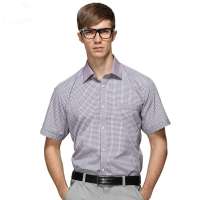 HODO红豆相思鸟男装男士修身格子短袖衬衫HDXC13110(P09紫格40)
