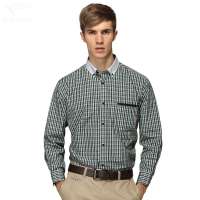 HODO红豆相思鸟男装男士休闲条纹长袖衬衫HDXC13115(G19绿格38)