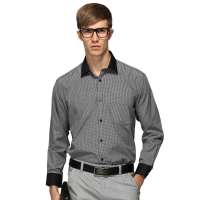 HODO红豆相思鸟男装男士修身格子长袖衬衫HDXC13117(S10黑格41)