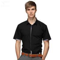 HODO红豆相思鸟男装男士休闲纯色修身款短袖衬衫HDXC13102(S10黑色165/84A)