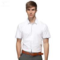 HODO红豆相思鸟男装男士休闲纯色修身款短袖衬衫HDXC13102(W01白色175/92A)