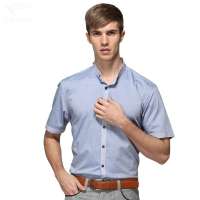 HODO红豆相思鸟男装男士休闲纯色修身款短袖衬衫HDXC13106(B25兰色175/92A)