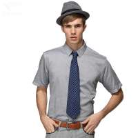 HODO红豆相思鸟男装男士休闲纯色修身款短袖衬衫HDXC13106(S01深灰色175/92A)