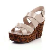 Caerphilly卡芙琳夏新时尚豹纹松糕坡跟露趾罗马凉鞋女鞋CL2292-02 裸色35