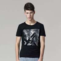 GXG 男士时尚潮流休闲胶印圆领T恤22144207(黑色/M)