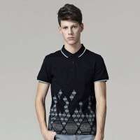 GXG 男士时尚休闲几何印花POLO短袖T恤22124146(黑色/XXXL)