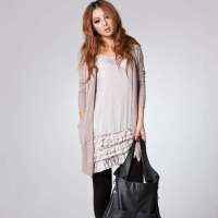 CSLR城市俪人 女装春季新款丝质修身蛋糕短袖连衣裙优雅花边下摆3CC3W62WD01(浅灰色/L)