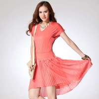 CSLR城市俪人 女装夏季上线时尚瑞丽不规则剪裁拼接V领连衣裙CD4K30KD02(橙红/S)