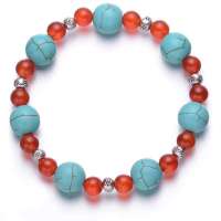 BOFIEER宝菲尔天然红玛瑙合成松石款复古手链(ES0056)