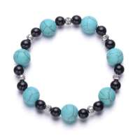 BOFIEER宝菲尔天然黑玛瑙合成松石款复古手链(ES0057)