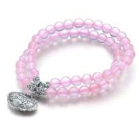 BOFIEER宝菲尔天然粉水晶芙蓉石双层百搭手链约5MM 旺桃花 出入平安(ES0159)