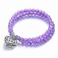 BOFIEER宝菲尔天然紫水晶双层百搭心型坠手链约5MM 小清新 助爱情(ES0160)