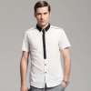 艾夫斯 男英伦撞色双层领波点纯棉短袖衬衫21221120004(本白/XXL)