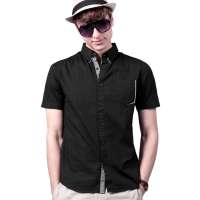 诠渡良品男式男式衬衫韩版修身短袖衬衫潮男衬衣81865(黑色/XL)