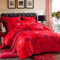 堂皇家纺/TEVEL 2013年新款 全棉斜纹印花正红婚庆床上用品 喜结良缘四件套1.8米床