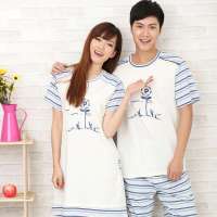 顶瓜瓜/顶呱呱春夏新品(女士)全棉休闲蓝条家居服睡裙浅蓝色条纹(165)DJJWX-T3010-Q