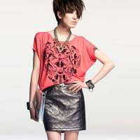 七格格 女装夏季新款骷髅印花宽松蝙蝠袖短袖T恤3MA2004L(西瓜红/均码)
