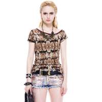 七格格 女装夏装性感豹纹一字领无袖T恤22A1230（豹纹/L）