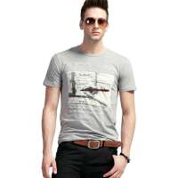 ATOPI男装全棉圆领灵感短袖印花T恤11078(麻灰/M)