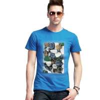 ATOPI男装全棉圆领鹅卵石短袖印花T恤11086(天空蓝/XL)