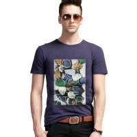 ATOPI男装全棉圆领鹅卵石短袖印花T恤11086(紫青/S)