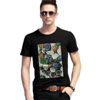 ATOPI男装全棉圆领鹅卵石短袖印花T恤11086(黑色/XL)