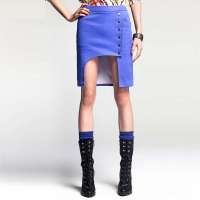 七格格 女装新款潮牌正面开口单排扣紫蓝色半身裙3MP1017Y(紫蓝色/XL)