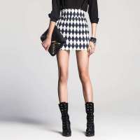 七格格 女装夏季新品黑白菱形格子半身裙3MP2039X(黑白格子/S)