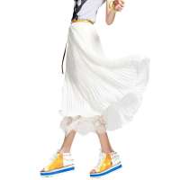 七格格 女装春季雪纺百褶长裙蕾丝半身裙12MO073001F(白色/M)