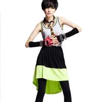 七格格 女装无袖圆领拼接背心裙修身背心连衣裙22B1601(绿色/S)