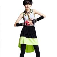 七格格 女装无袖圆领拼接背心裙修身背心连衣裙22B1601(绿色/L)