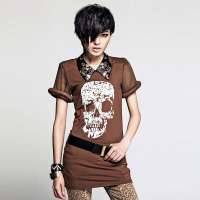 七格格 女装夏季新款休闲女装骷髅头印花短袖连衣裙22B22122(棕色/L)