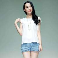 唐狮 女式 女撞色领珍珠衬衫613221013404(本白M)