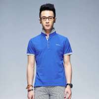 唐狮 男式 男领部印花素色短袖POLO衫613211026406(钴蓝S)