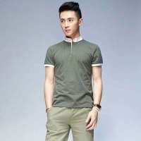 唐狮 男式 男小翻领圆点修身短袖POLO衫613211026413(橄榄绿XL)