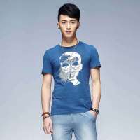 唐狮 男式 男前胸骷髅插画印花T恤613211022406(钴蓝S)